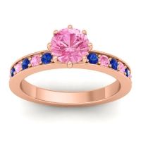 Pink Tourmaline Ring In 18K Rose Gold With Blue Sapphire Jalika-6 Round Classic Ring