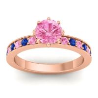 Pink Tourmaline Ring In 18K Rose Gold With Blue Sapphire Jalika-6 Round Classic Ring