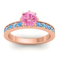 Pink Tourmaline Ring In 14K Rose Gold With Swiss Blue Topaz And Aquamarine Jalika-6 Round Classic Ring