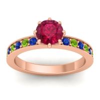 Ruby Ring In 18K Rose Gold With Blue Sapphire And Peridot Jalika-6 Round Classic Ring