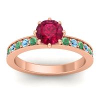 Ruby Ring In 18K Rose Gold With Emerald And Aquamarine Jalika-6 Round Classic Ring