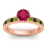 Ruby Ring In 14K Rose Gold With Peridot And Black Onyx Jalika-6 Round Classic Ring