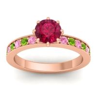 Ruby Ring In 14K Rose Gold With Pink Tourmaline And Peridot Jalika-6 Round Classic Ring