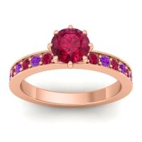 Ruby Ring In 18K Rose Gold With Amethyst Jalika-6 Round Classic Ring