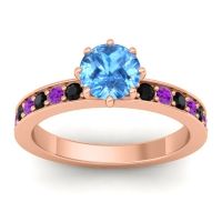 Swiss Blue Topaz Ring In 18K Rose Gold With Black Onyx And Amethyst Jalika-6 Round Classic Ring