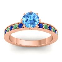 Swiss Blue Topaz Ring In 14K Rose Gold With Blue Sapphire And Emerald Jalika-6 Round Classic Ring
