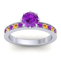 Amethyst Ring In Platinum With Citrine Jalika-6 Round Classic Ring