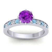 Amethyst Engagement Ring In 14k White Gold With Aquamarine And Diamond - Jalika-6 Round Classic Ring