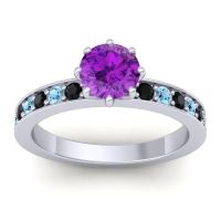 Amethyst Ring In Platinum With Black Onyx And Aquamarine Jalika-6 Round Classic Ring