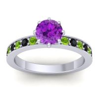 Amethyst Ring In Platinum With Peridot And Black Onyx Jalika-6 Round Classic Ring