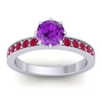 Amethyst Ring In 14k White Gold With Ruby Jalika-6 Round Classic Ring
