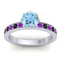 Aquamarine Ring In Platinum With Amethyst And Black Onyx Jalika-6 Round Classic Ring