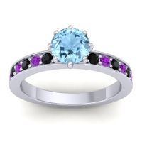 Aquamarine Ring In Platinum With Black Onyx And Amethyst Jalika-6 Round Classic Ring