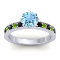 Aquamarine Ring In 14k White Gold With Black Onyx And Peridot Jalika-6 Round Classic Ring