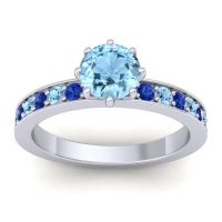 Aquamarine Ring In Platinum With Blue Sapphire Jalika-6 Round Classic Ring