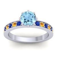 Aquamarine Ring In Platinum With Blue Sapphire And Citrine Jalika-6 Round Classic Ring