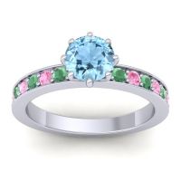 Aquamarine Ring In Platinum With Emerald And Pink Tourmaline Jalika-6 Round Classic Ring