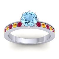 Aquamarine Ring In 14k White Gold With Ruby And Citrine Jalika-6 Round Classic Ring