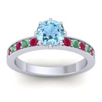Aquamarine Ring In 14k White Gold With Ruby And Emerald Jalika-6 Round Classic Ring