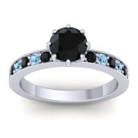 Black Onyx Ring In Platinum With Aquamarine Jalika-6 Round Classic Ring