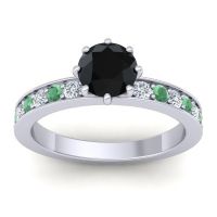 Black Onyx Ring In 14k White Gold With Lab Diamond And Emerald Jalika-6 Round Classic Ring