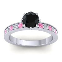 Black Onyx Ring In 18k White Gold With Pink Tourmaline And Lab Diamond Jalika-6 Round Classic Ring
