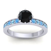 Black Onyx Ring In 18k White Gold With Swiss Blue Topaz And Aquamarine Jalika-6 Round Classic Ring