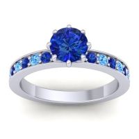 Lab Blue Sapphire Ring In 14k White Gold With Blue Sapphire And Swiss Blue Topaz Jalika-6 Round Classic Ring