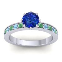 Blue Sapphire Ring In Platinum With Emerald And Aquamarine Jalika-6 Round Classic Ring