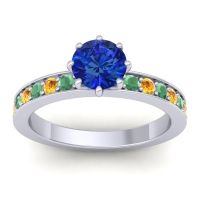 Blue Sapphire Ring In Platinum With Emerald And Citrine Jalika-6 Round Classic Ring