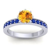 Citrine Ring In 14k White Gold With Blue Sapphire Jalika-6 Round Classic Ring