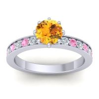 Citrine Ring In 14k White Gold With Diamond And Pink Tourmaline Jalika-6 Round Classic Ring