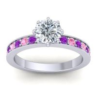 Lab Diamond Ring In Palladium With Amethyst And Pink Tourmaline Jalika-6 Round Classic Ring