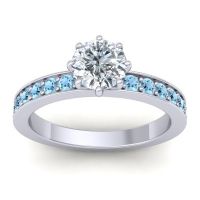Lab Diamond Ring In 14k White Gold With Aquamarine Jalika-6 Round Classic Ring