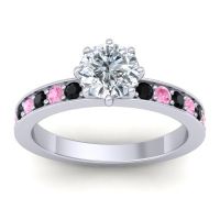 Lab Diamond Ring In Palladium With Black Onyx And Pink Tourmaline Jalika-6 Round Classic Ring
