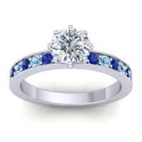 Lab Diamond Ring In Palladium With Blue Sapphire And Aquamarine Jalika-6 Round Classic Ring