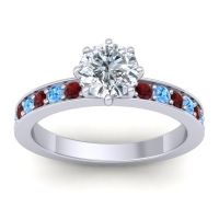 Lab Diamond Ring In Palladium With Garnet And Swiss Blue Topaz Jalika-6 Round Classic Ring