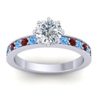 Lab Diamond Ring In 14k White Gold With Swiss Blue Topaz And Garnet Jalika-6 Round Classic Ring