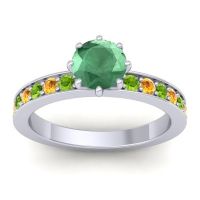 Emerald Ring In Palladium With Peridot And Citrine Jalika-6 Round Classic Ring