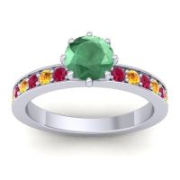 Emerald Ring In 14k White Gold With Ruby And Citrine Jalika-6 Round Classic Ring
