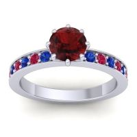 Garnet Ring In 14k White Gold With Blue Sapphire And Ruby Jalika-6 Round Classic Ring