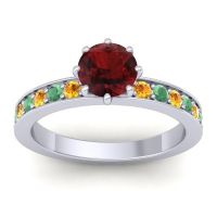 Garnet Ring In 18k White Gold With Citrine And Emerald Jalika-6 Round Classic Ring