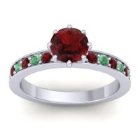 Garnet Ring In 18k White Gold With Emerald Jalika-6 Round Classic Ring