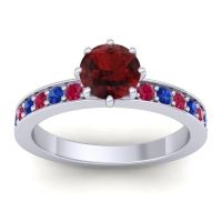 Garnet Ring In 14k White Gold With Ruby And Blue Sapphire Jalika-6 Round Classic Ring