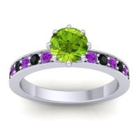 Peridot Ring In Platinum With Amethyst And Black Onyx Jalika-6 Round Classic Ring