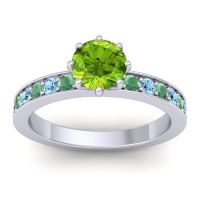 Peridot Ring In 14k White Gold With Emerald And Aquamarine Jalika-6 Round Classic Ring