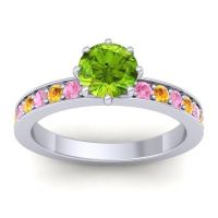 Peridot Ring In Platinum With Pink Tourmaline And Citrine Jalika-6 Round Classic Ring