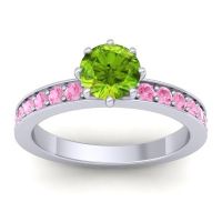 Peridot Ring In Platinum With Pink Tourmaline Jalika-6 Round Classic Ring