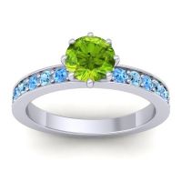 Peridot Ring In Platinum With Swiss Blue Topaz And Aquamarine Jalika-6 Round Classic Ring
