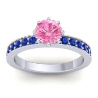 Pink Tourmaline Ring In Palladium With Blue Sapphire Jalika-6 Round Classic Ring